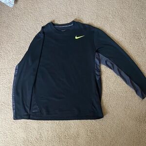 Nike Black and Gray Long Sleeve with Neon Swoosh - Dri-Fit